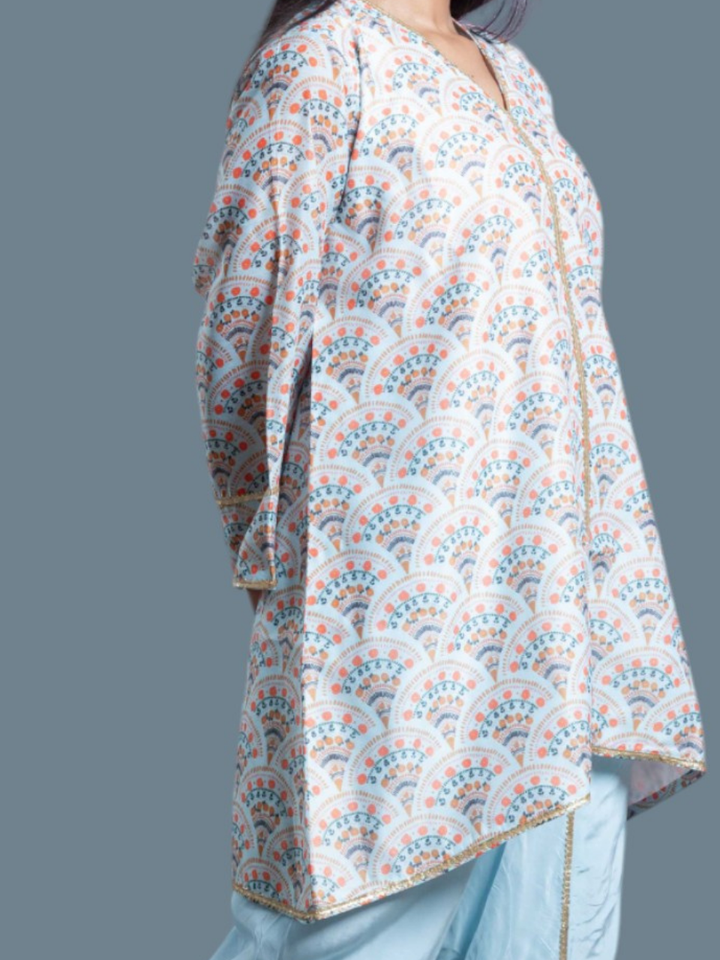 Chic Blue Chanderi Set, chanderi co ord set, blue co ord set, party wear co ord, dhoti style bottom, Pongal sale, Lohri sale
