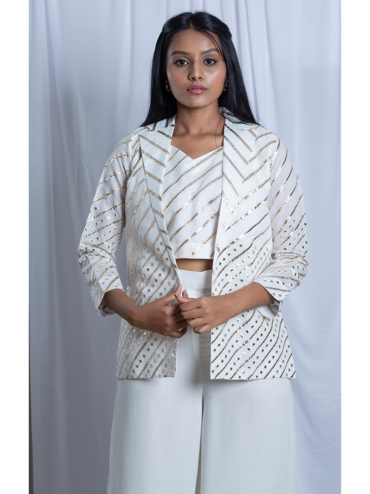 Chanderi Embroidered Top, chanderi top for women, crop top, white top, partywear top, Pongal sale, Lohri sale

