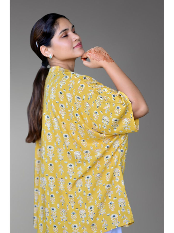  Floral Sunshine Light Shirt Top, rayon shirt, yellow shirts, printed shirts indowestern shirts, modern ethnic shirts, office wear shits
