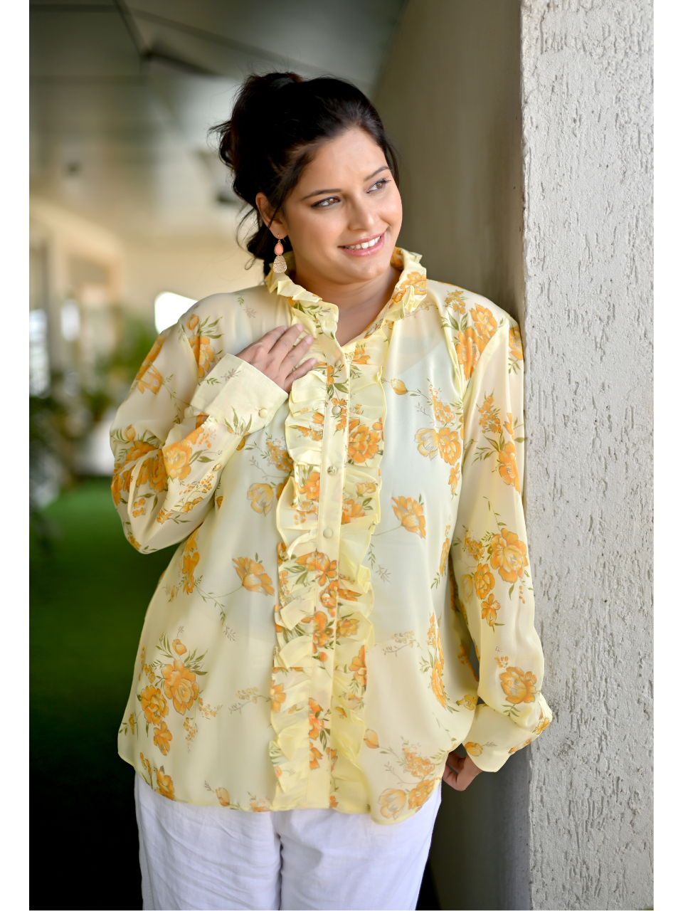 Golden Glow Georgette Shirt, yellow shirt, georgette shirts