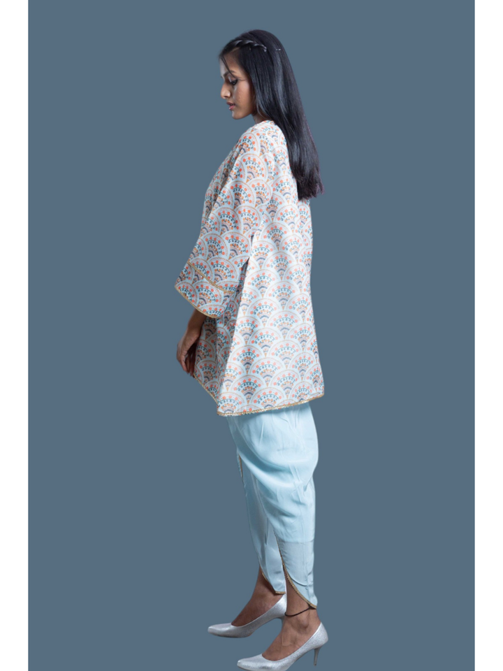 Chic Blue Chanderi Set, chanderi co ord set, blue co ord set, party wear co ord, dhoti style bottom, Pongal sale, Lohri sale

