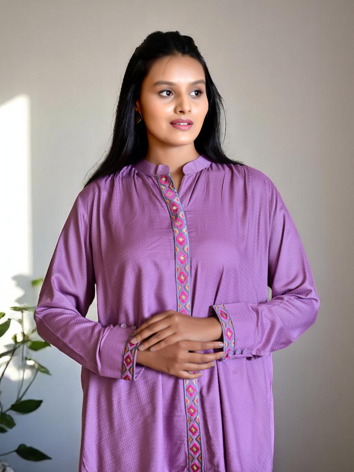 Mauve Embroidered Elegance Shirt, purple shirt, embroidered shirt, lavender shirt, viscose shirts
