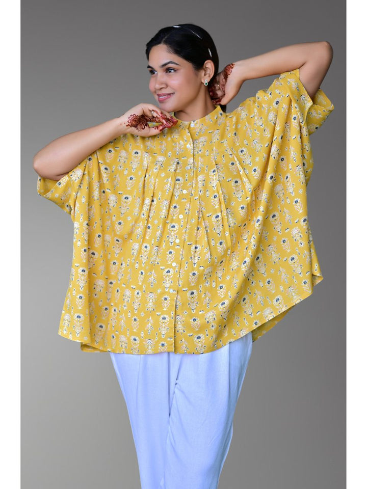  Floral Sunshine Light Shirt Top, rayon shirt, yellow shirts, printed shirts indowestern shirts, modern ethnic shirts, office wear shits
