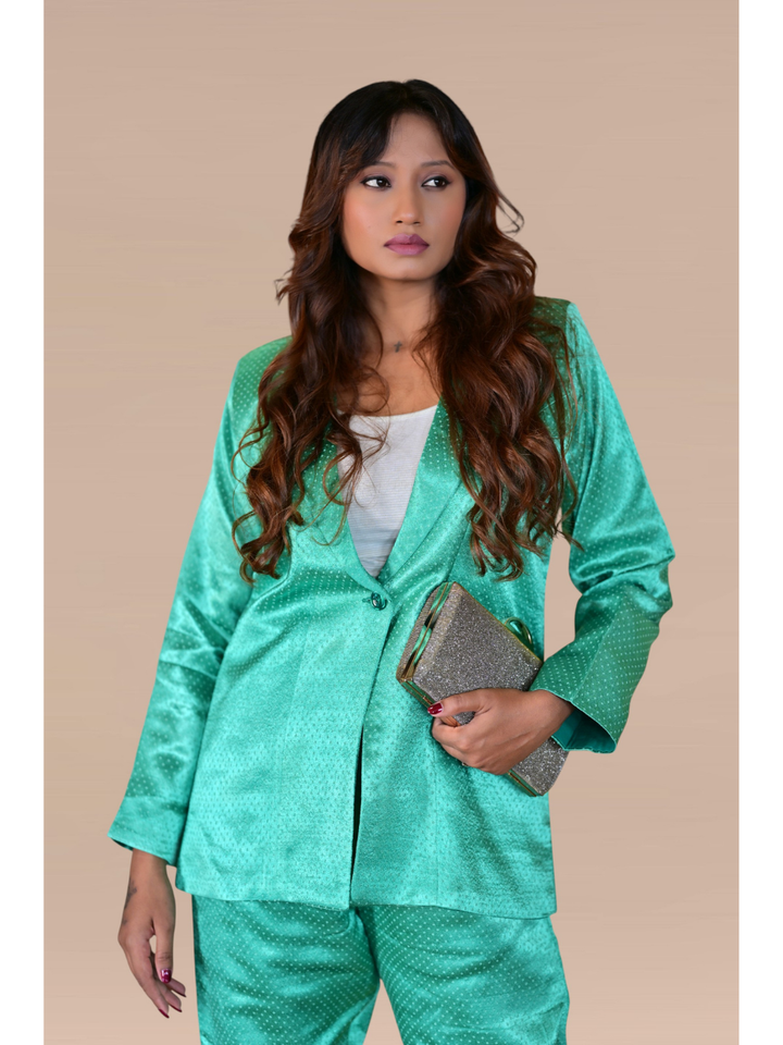 Mashru Silk Blazer Set, silk co ord set, green co-ord set, party co-ord sets