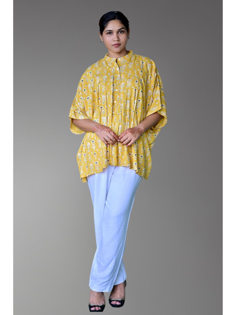  Floral Sunshine Light Shirt Top, rayon shirt, yellow shirts, printed shirts indowestern shirts, modern ethnic shirts, office wear shits
