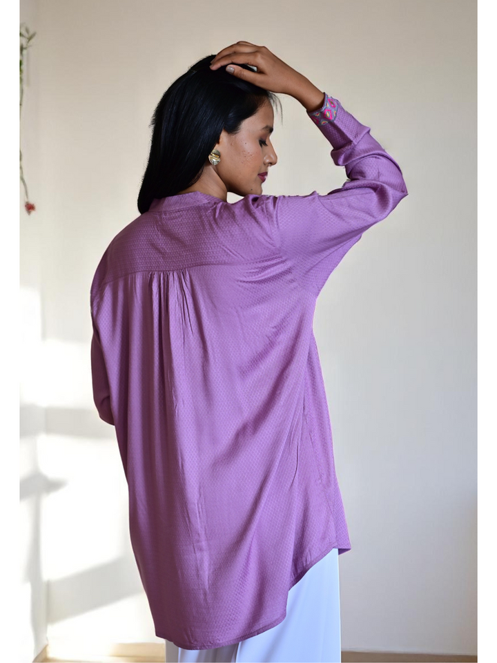 Mauve Embroidered Elegance Shirt, purple shirt, embroidered shirt, lavender shirt, viscose shirts
