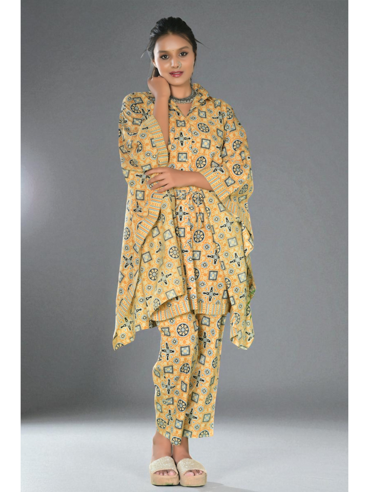 Sunlit Flow – Cotton Kaftan Set, cotton co ord set, yellow co-ord set, kaftan sets