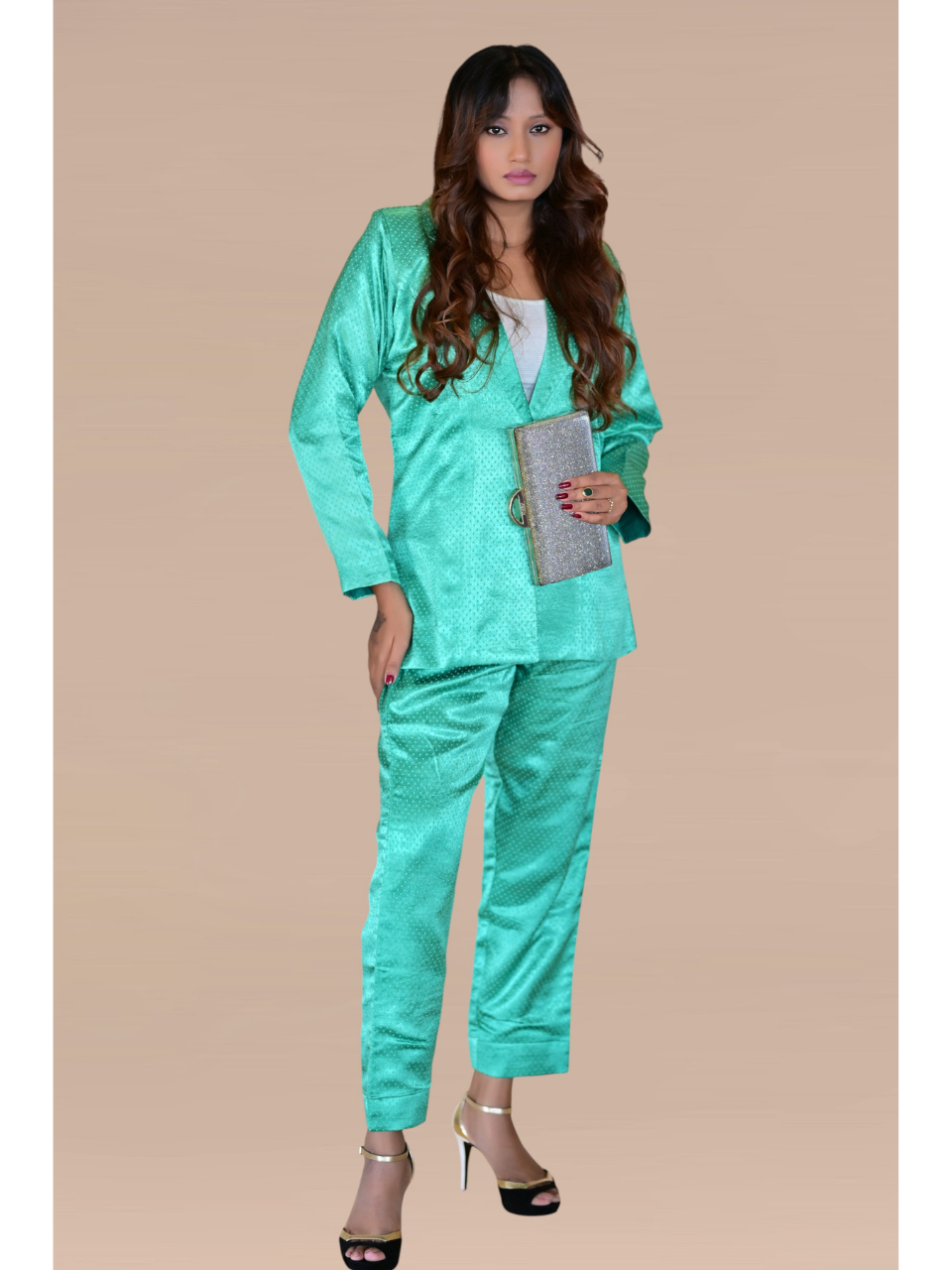 Mashru Silk Blazer Set, silk co ord set, green co-ord set, party co-ord sets