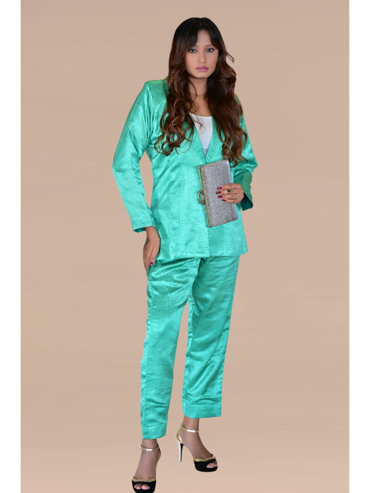 Mashru Silk Blazer Set, silk co ord set, green co-ord set, party co-ord sets