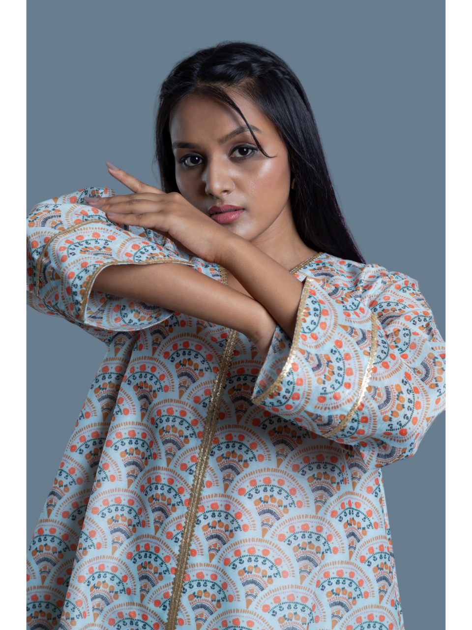 Chic Blue Chanderi Set, chanderi co ord set, blue co ord set, party wear co ord, dhoti style bottom, Pongal sale, Lohri sale

