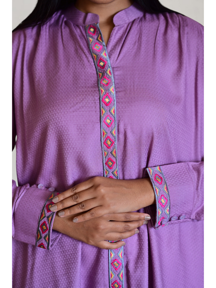 Mauve Embroidered Elegance Shirt, purple shirt, embroidered shirt, lavender shirt, viscose shirts
