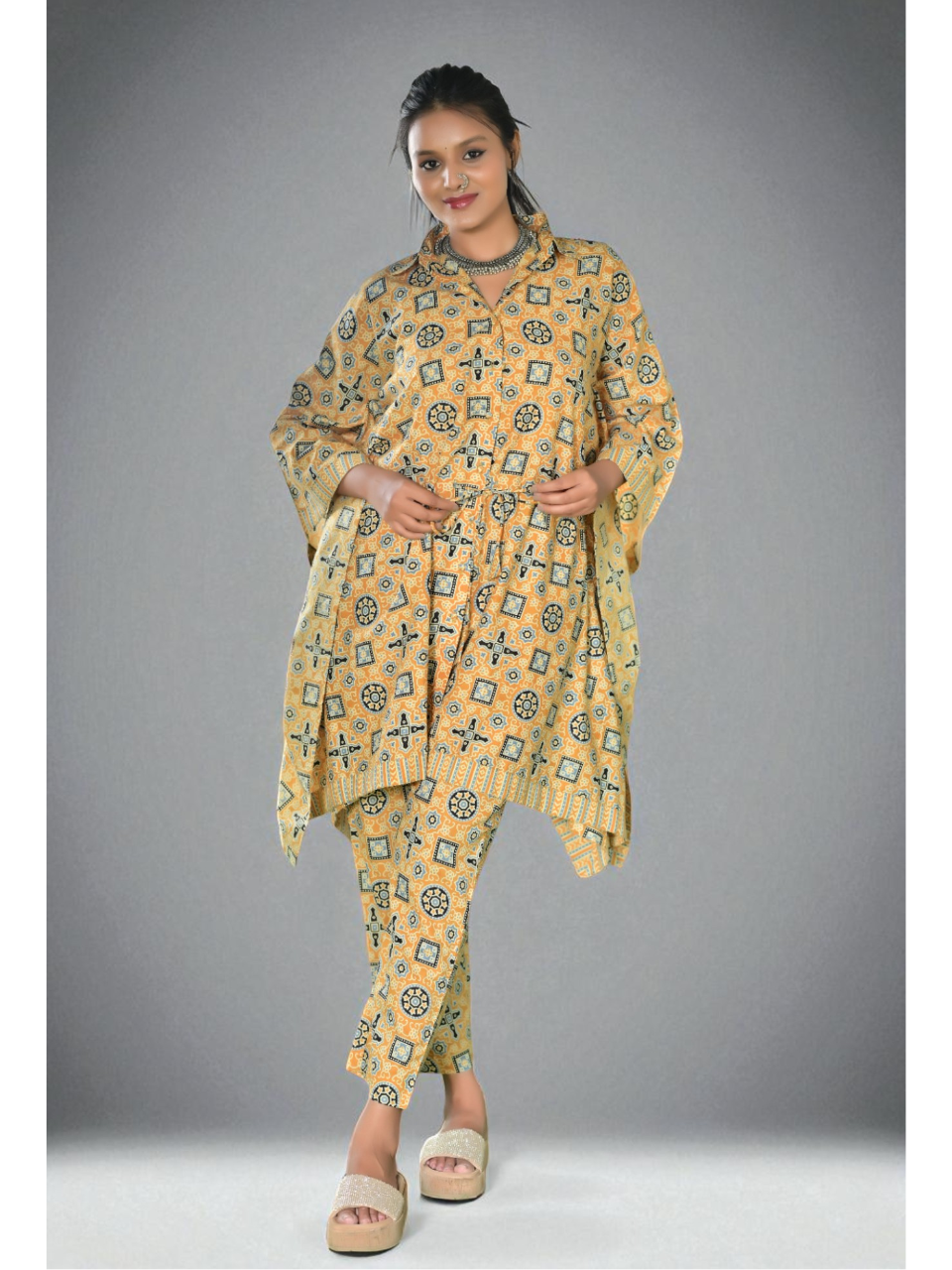 Sunlit Flow – Cotton Kaftan Set, cotton co ord set, yellow co-ord set, kaftan sets
