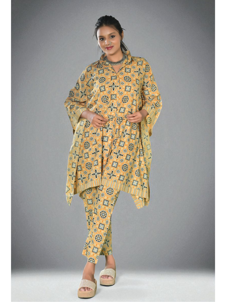Sunlit Flow – Cotton Kaftan Set, cotton co ord set, yellow co-ord set, kaftan sets