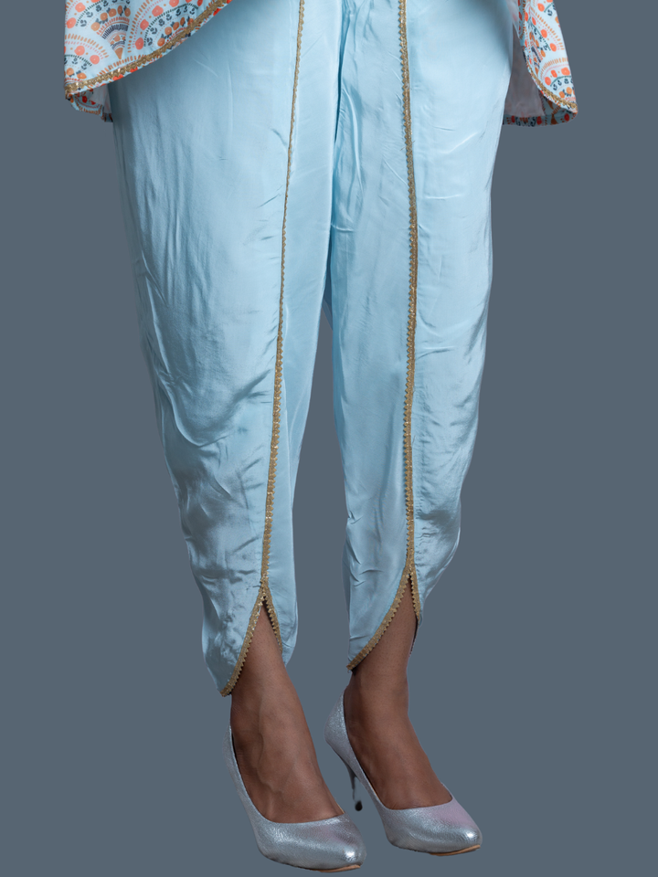 Chic Blue Chanderi Set, chanderi co ord set, blue co ord set, party wear co ord, dhoti style bottom, Pongal sale, Lohri sale
