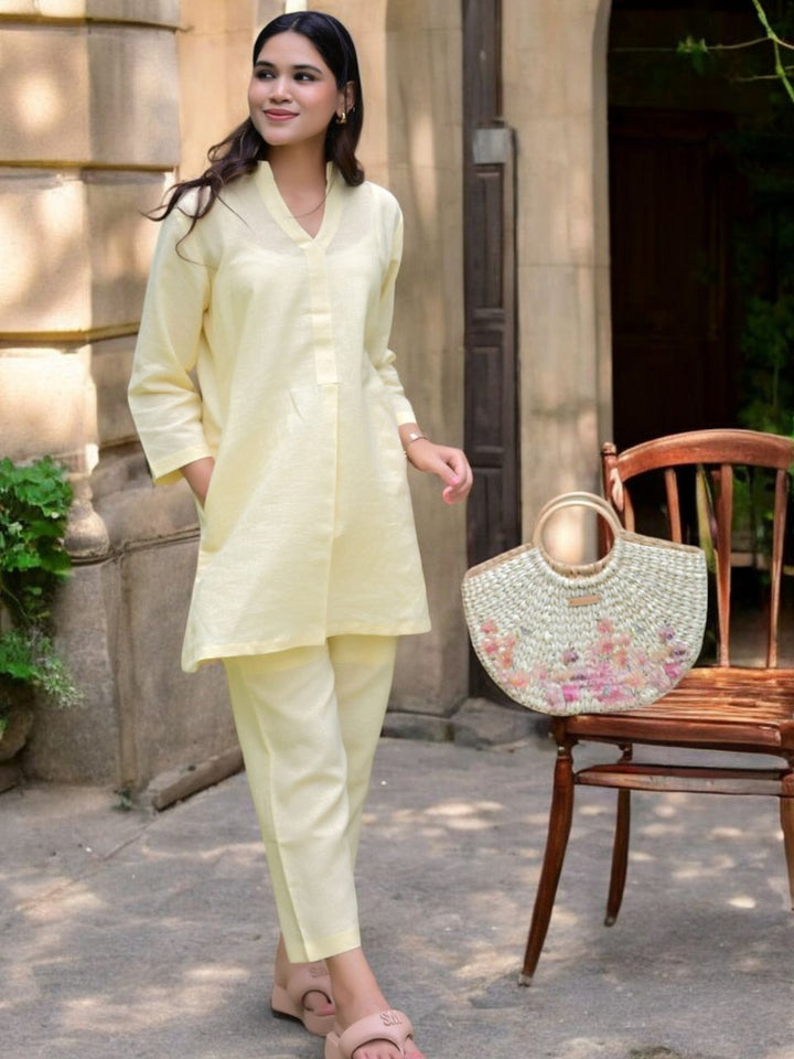  Lemon Glow A Cotton Linen Bottom Wear, linen pant, yellow pajamas