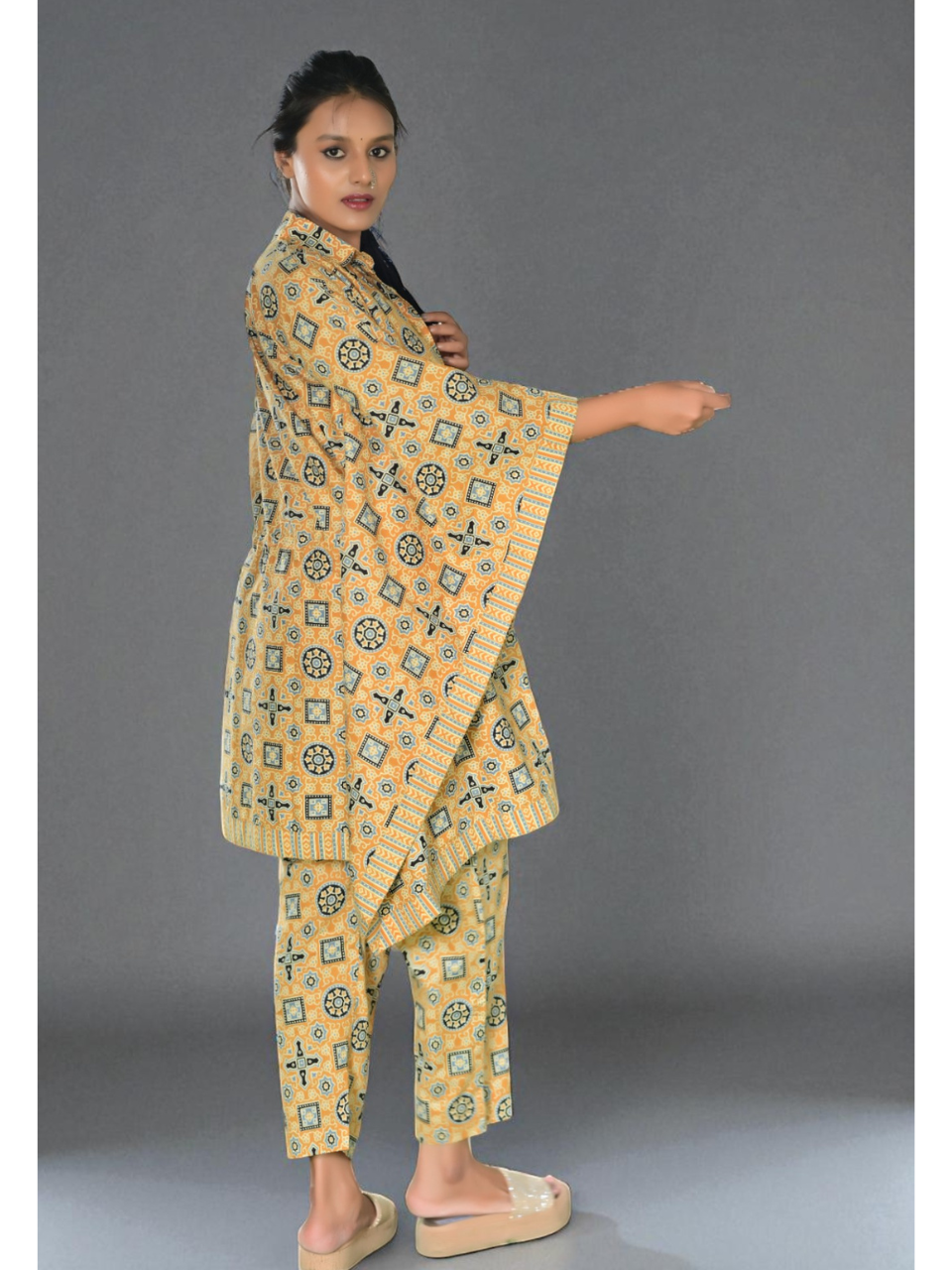 Sunlit Flow – Cotton Kaftan Set, cotton co ord set, yellow co-ord set, kaftan sets