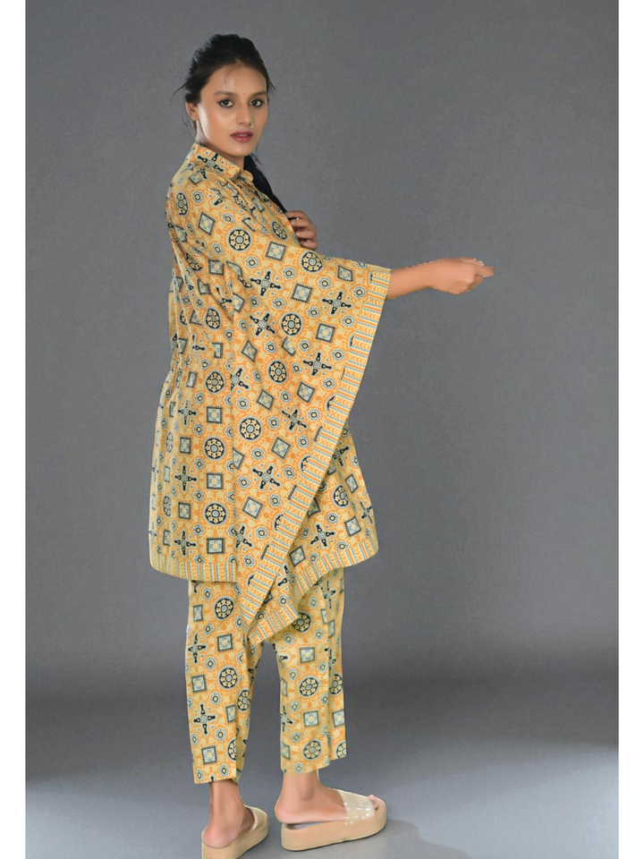 Sunlit Flow – Cotton Kaftan Set, cotton co ord set, yellow co-ord set, kaftan sets
