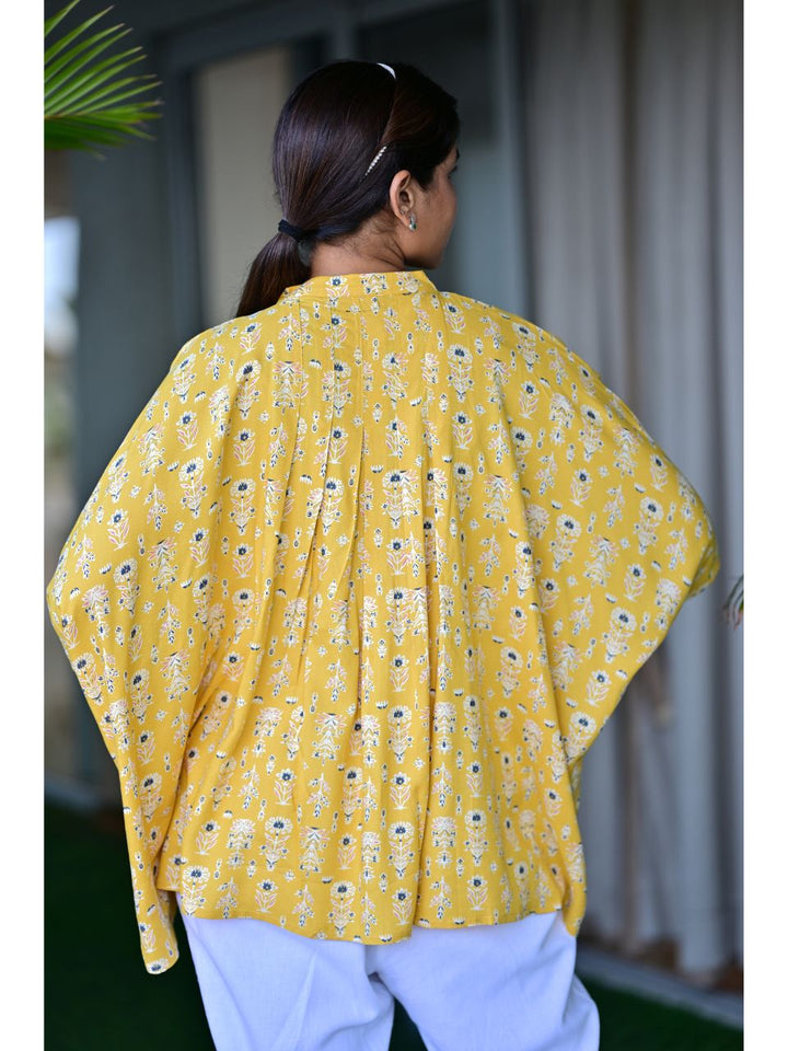  Floral Sunshine Light Shirt Top, rayon shirt, yellow shirts, printed shirts indowestern shirts, modern ethnic shirts, office wear shits
