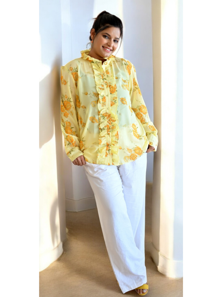 Golden Glow Georgette Shirt, yellow shirt, georgette shirts
