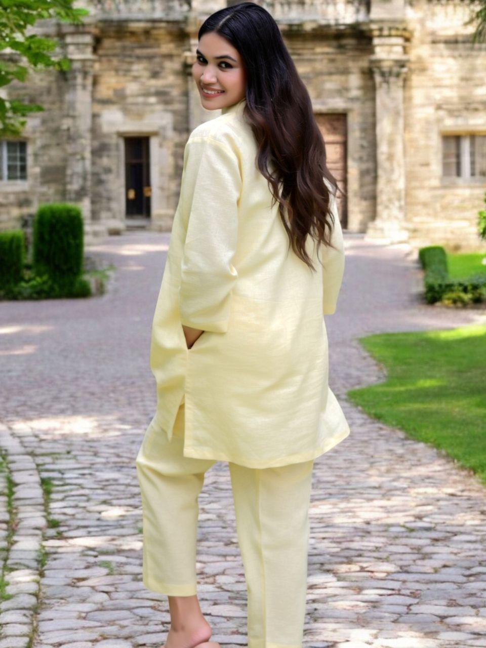 Lemon Glow A Cotton Linen Bottom Wear, linen pant, yellow pajamas
