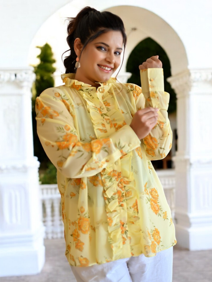 Golden Glow Georgette Shirt, yellow shirt, georgette shirts