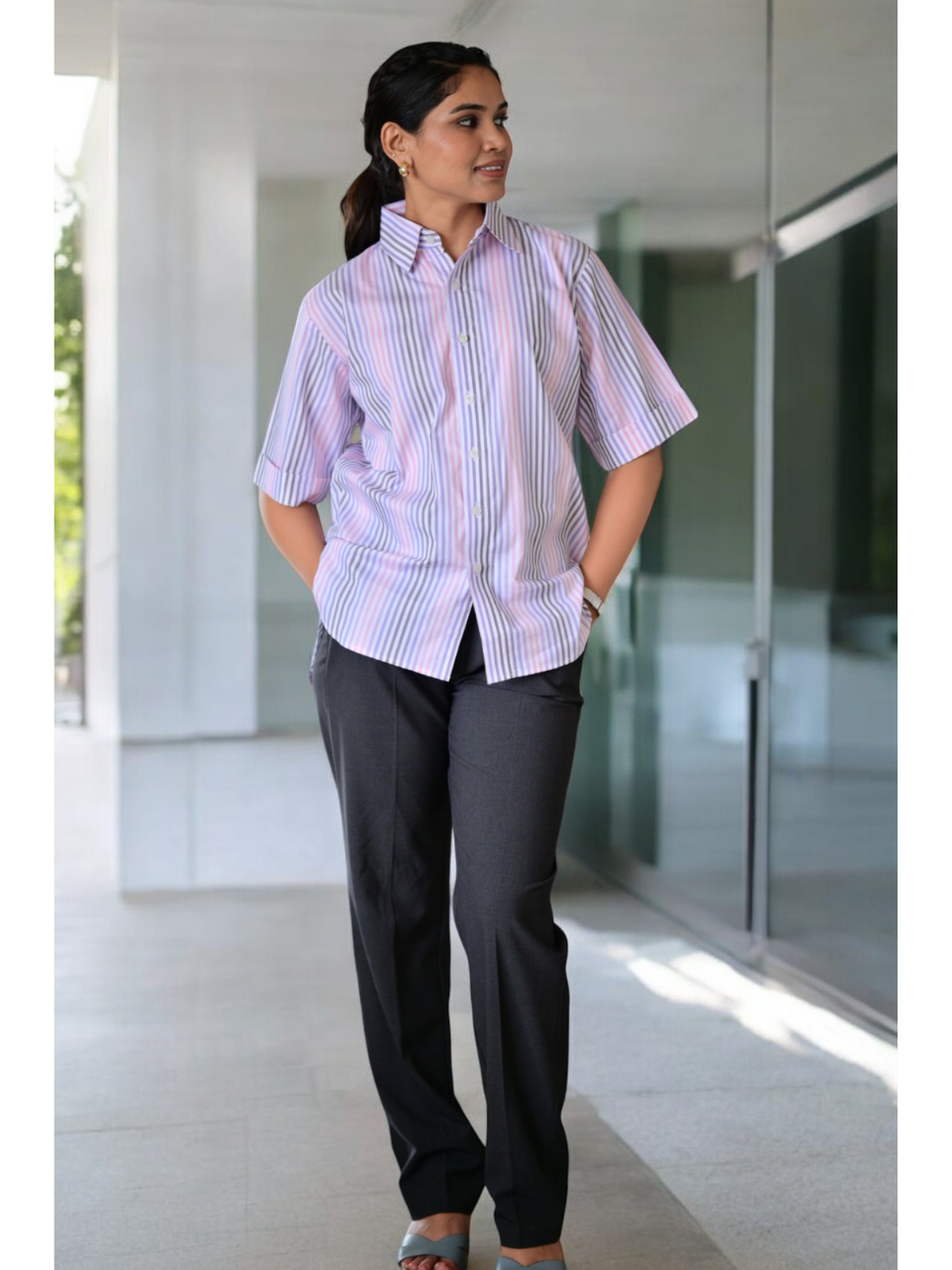 Purple Blush Stripes Shirt, Purple and pink color, stripes shirt, yarn cotton shirt, office wear shirt, formal shirt
