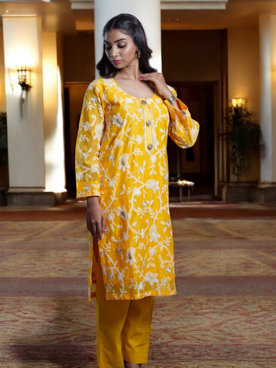  Golden Glow Chanderi Set, chanderi co ord set, yellow co ord set, party wear co ord, Pongal sale, Lohri sale
