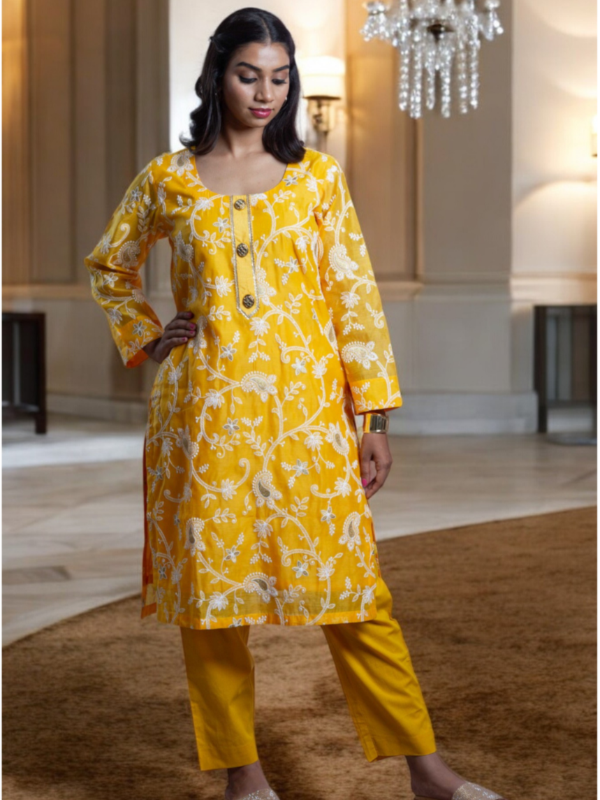  Golden Glow Chanderi Set, chanderi co ord set, yellow co ord set, party wear co ord, Pongal sale, Lohri sale

