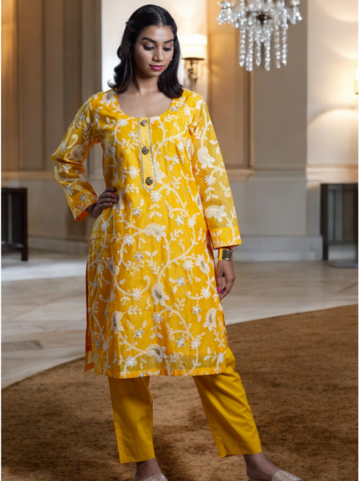  Golden Glow Chanderi Set, chanderi co ord set, yellow co ord set, party wear co ord, Pongal sale, Lohri sale
