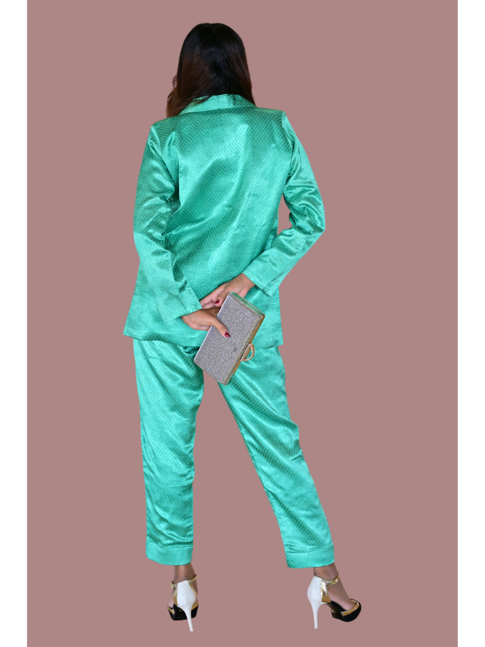 Mashru Silk Blazer Set, silk co ord set, green co-ord set, party co-ord sets