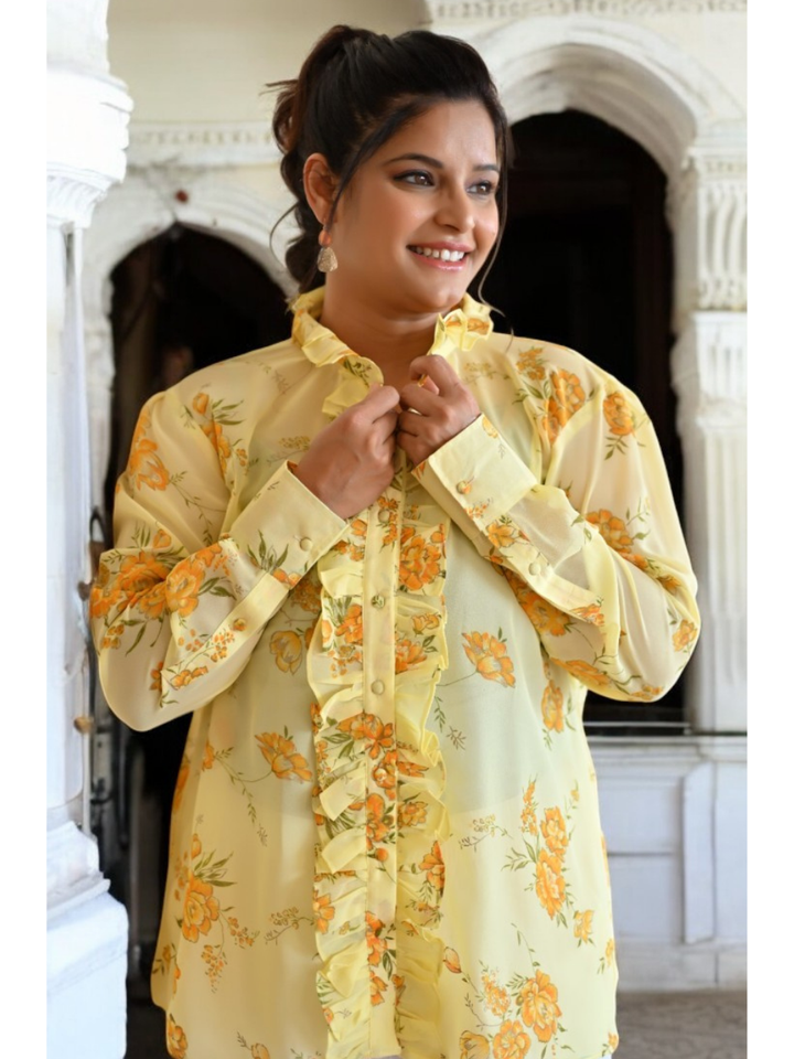 Golden Glow Georgette Shirt, yellow shirt, georgette shirts