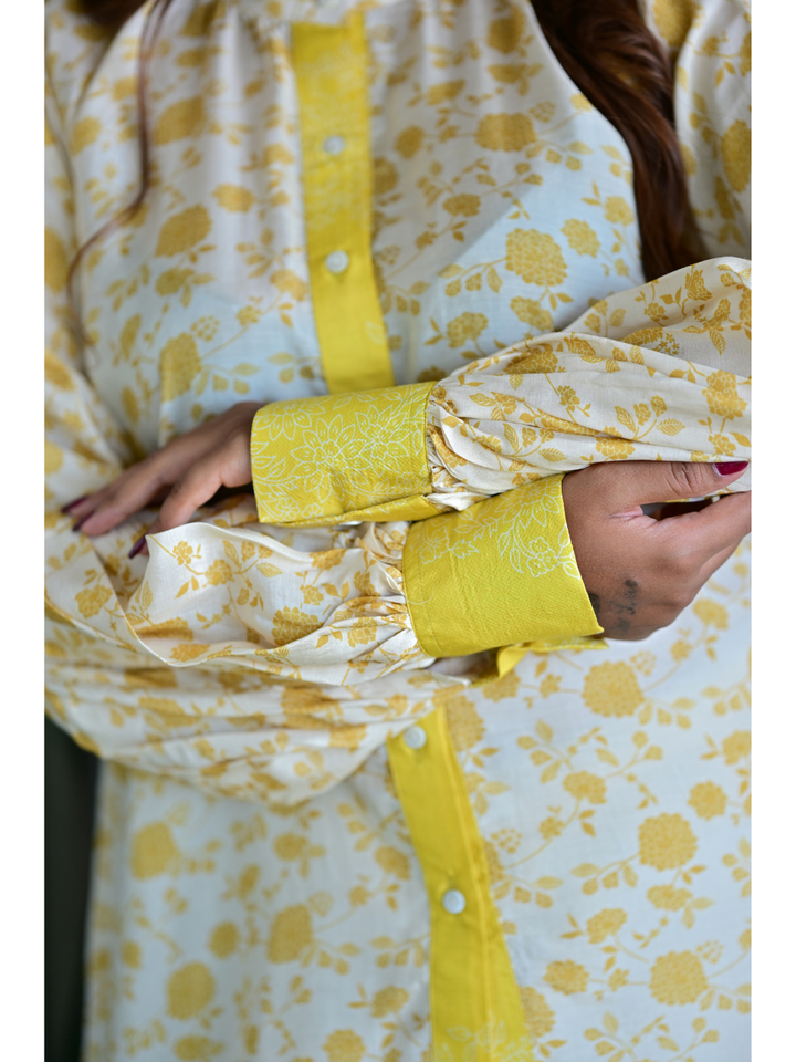  Ivory Sunshine Muslin Shirt, muslin fabric shirt, off-white shirts shirts, printed shirts, indowestern shirts, modern ethnic shirts, office wear shits