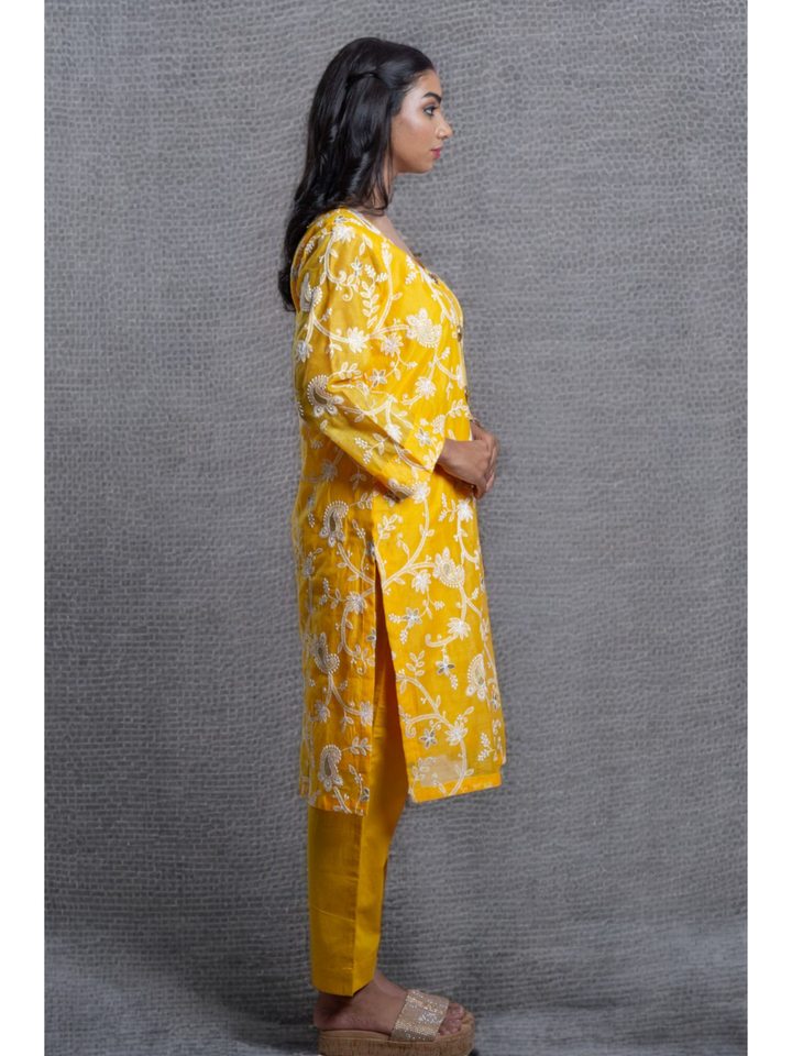  Golden Glow Chanderi Set, chanderi co ord set, yellow co ord set, party wear co ord, Pongal sale, Lohri sale
