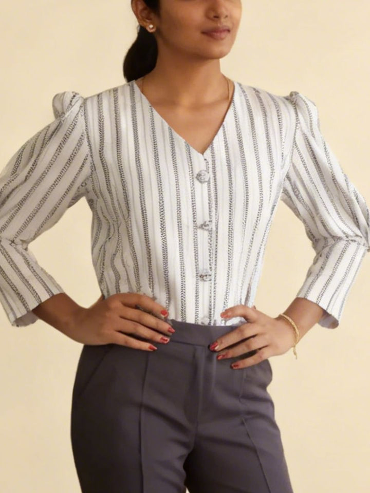 Rhythm Black And White Shirt, cotton shirt, black and white shirts, bow shirts, indo-western shirts, modern ethnic shirts, office wear shirts