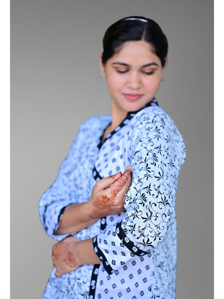 Black & White Harmony Set, cotton co ord set, black & white co-ord set, daily wear sets, printed set
