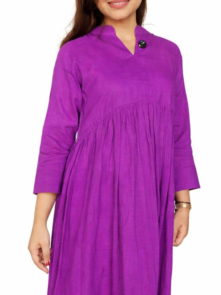 Purple Cotton Linen Side String Kurti, cotton linen kurti, purple kurti, long kurti, side string kurti
