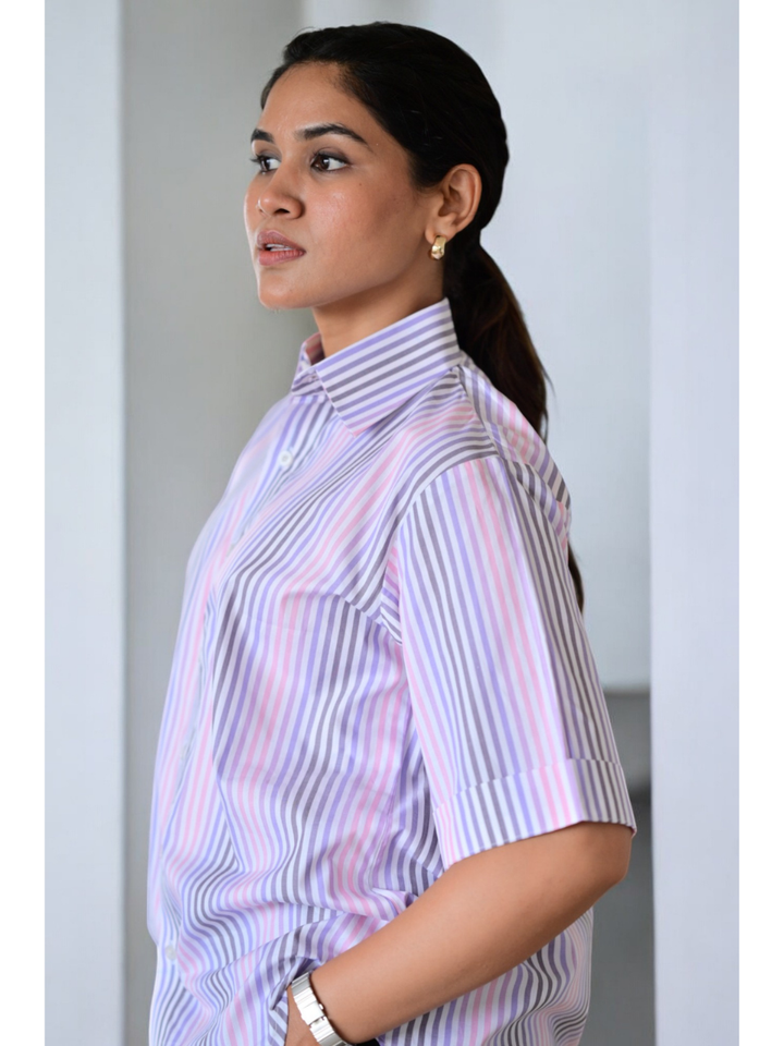Purple Blush Stripes Shirt, Purple and pink color, stripes shirt, yarn cotton shirt, office wear shirt, formal shirt
