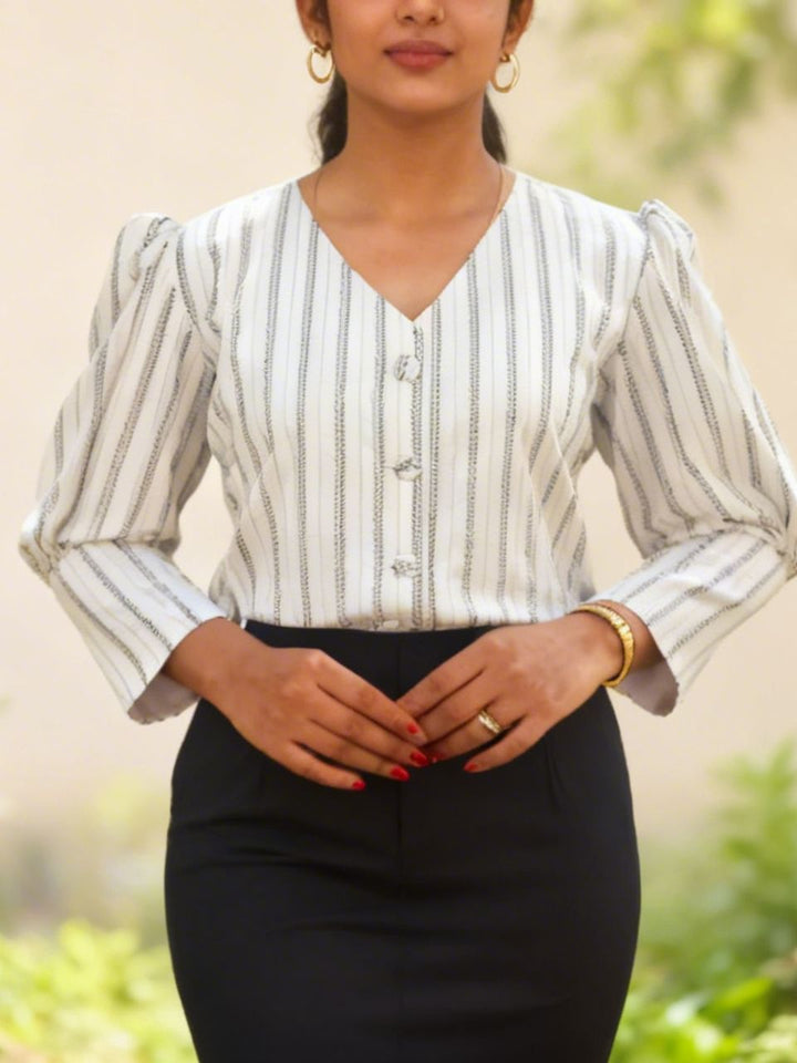 Rhythm Black And White Shirt, cotton shirt, black and white shirts, bow shirts, indo-western shirts, modern ethnic shirts, office wear shirts