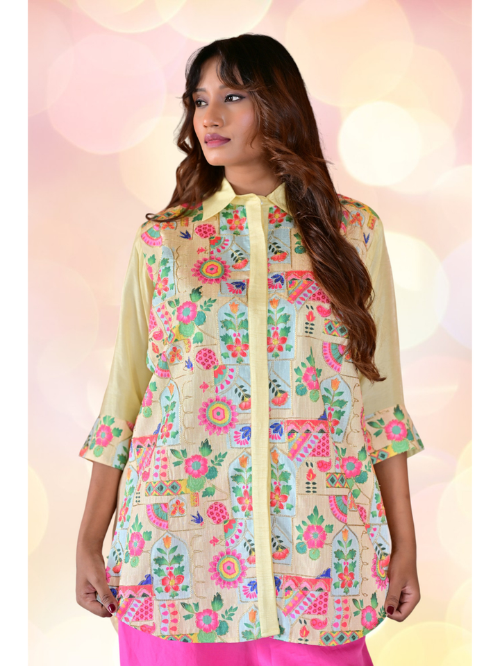 Traditional Zari Elegance Shirt, mulberry silk shirt, pink shirt, partywear shirt, embroidered shirt
