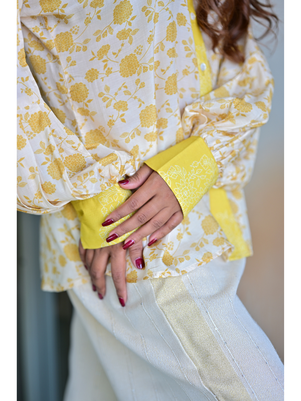  Ivory Sunshine Muslin Shirt, muslin fabric shirt, off-white shirts shirts, printed shirts, indowestern shirts, modern ethnic shirts, office wear shits