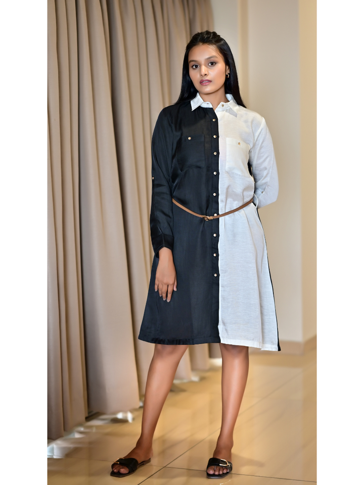  Monochrome Aura Shirt– Flow with Structure, linen satin shirt, black & white shirts, long shirts
