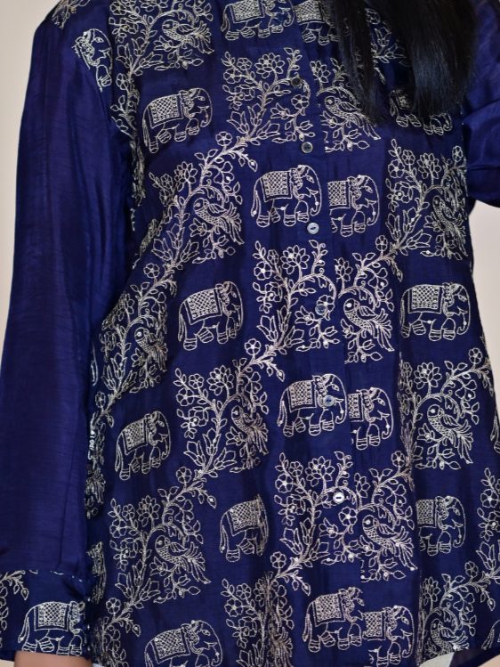 Navy Elegance Shirt – Midnight Hues with Embroidered Grace Shirt, navy blue shirt, embroidered shirts, party wear shirts
