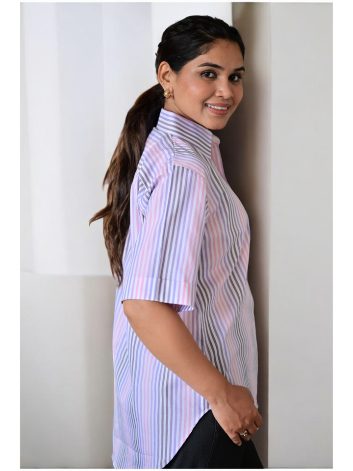 Purple Blush Stripes Shirt, Purple and pink color, stripes shirt, yarn cotton shirt, office wear shirt, formal shirt
