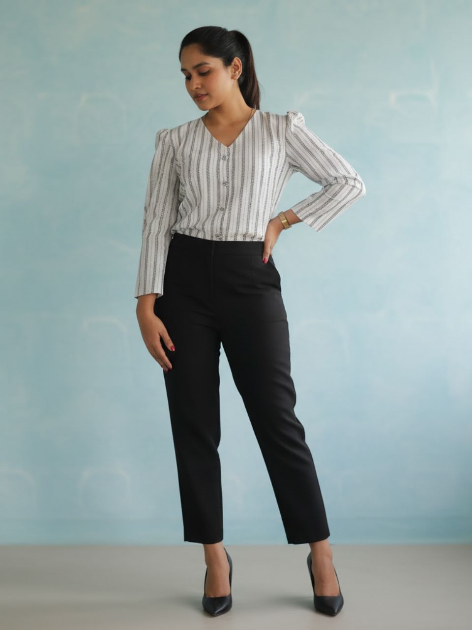 Rhythm Black And White Shirt, cotton shirt, black and white shirts, bow shirts, indo-western shirts, modern ethnic shirts, office wear shirts