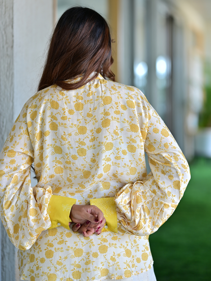  Ivory Sunshine Muslin Shirt, muslin fabric shirt, off-white shirts shirts, printed shirts, indowestern shirts, modern ethnic shirts, office wear shits