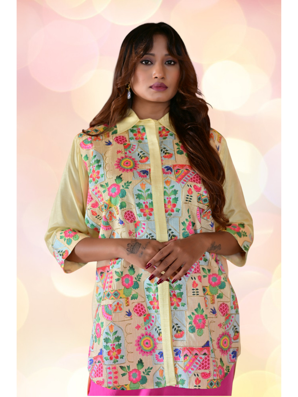 Traditional Zari Elegance Shirt, mulberry silk shirt, pink shirt, partywear shirt, embroidered shirt