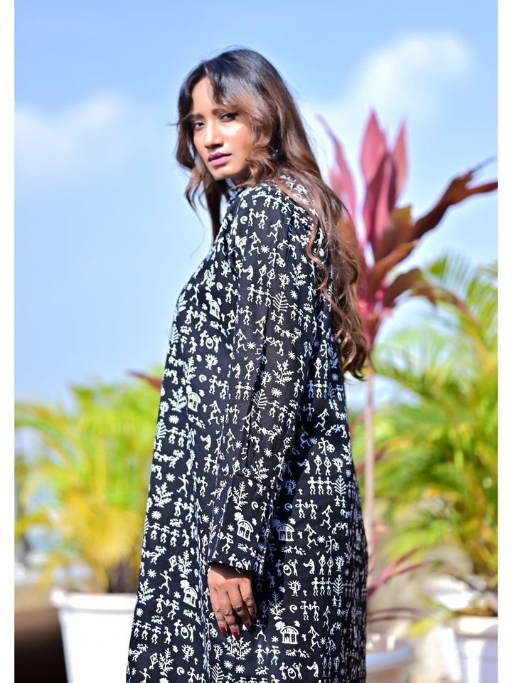  Black Worli Charm Set, cotton co ord set, black co-ord set, indowestern set, modern ethnic, printed sets, black & white set