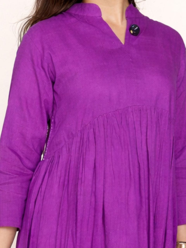 Purple Cotton Linen Side String Kurti, cotton linen kurti, purple kurti, long kurti, side string kurti