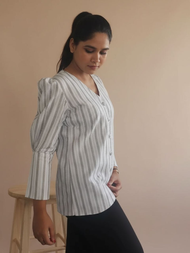 Rhythm Black And White Shirt, cotton shirt, black and white shirts, bow shirts, indo-western shirts, modern ethnic shirts, office wear shirts