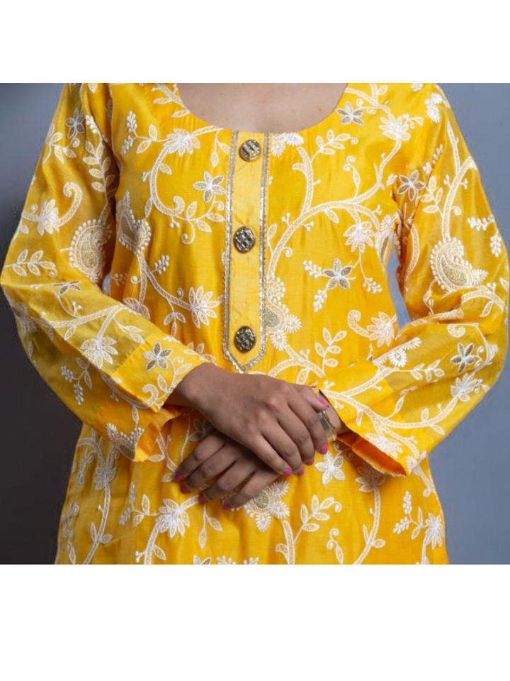  Golden Glow Chanderi Set, chanderi co ord set, yellow co ord set, party wear co ord, Pongal sale, Lohri sale
